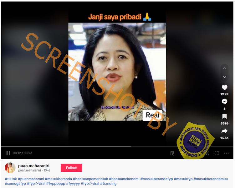 [HOAKS atau FAKTA]: Terpilih Lagi jadi Ketua DPR, Puan Maharani Bagikan Uang Rp 25 Juta