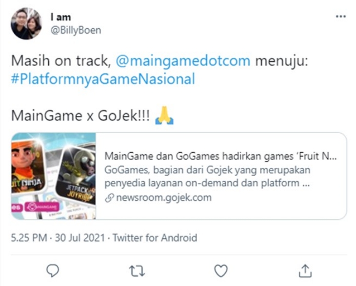 Tujuan awal dibentuknya GoGames untuk merambah pasar olahraga daring (e-sports). (Twitter: @BillyBoen)
