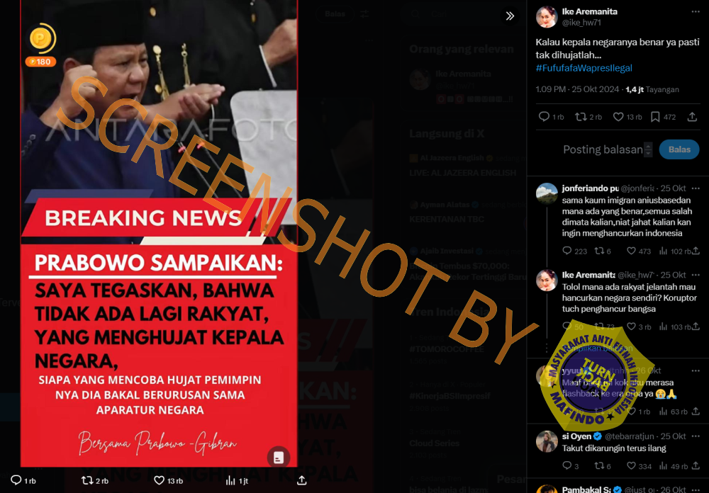 [Hoaks atau FAKTA]: Prabowo Bakal Tindak Penghina Pemimpin Negara