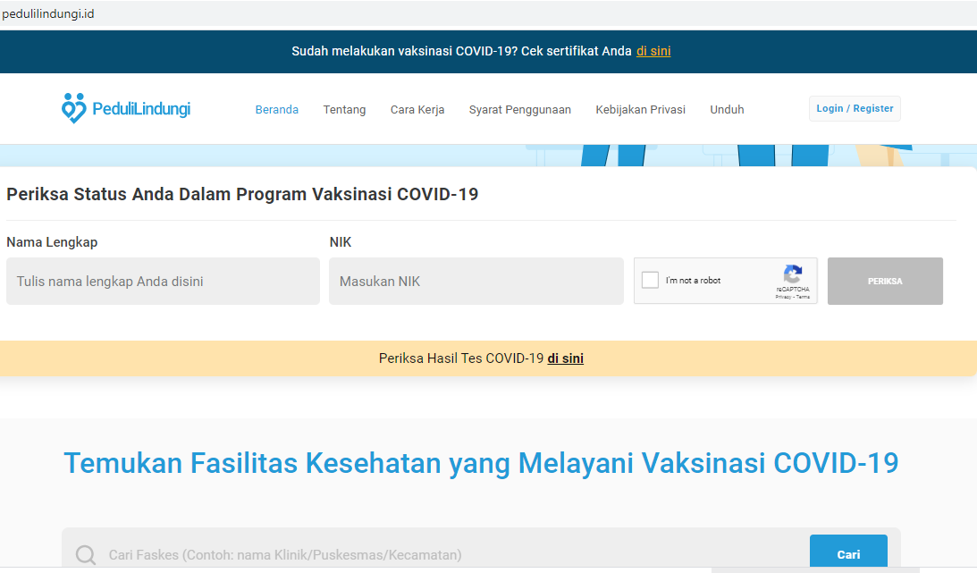 [Hoaks Atau Fakta]: Ada dua situs pedulilindungi.com dan pedulilindungi.id 