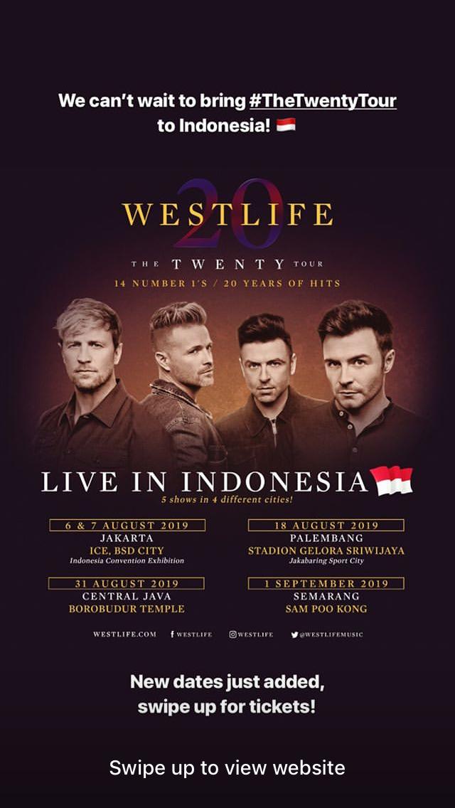 Westlife The Twenty Tour 2019 garap empat kota di Indonesia (Foto: Instagram/Westlife)