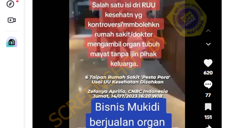 [HOAKS atau FAKTA]: RUU Kesehatan Bolehkan Ambil Organ Mayat Tanpa Persetujuan Keluarga
