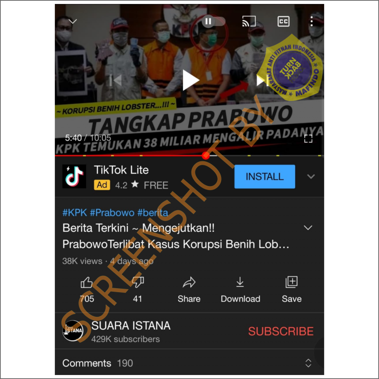 Tangkapan layar hoaks pada Prabowo. (Foto: Mafindo)