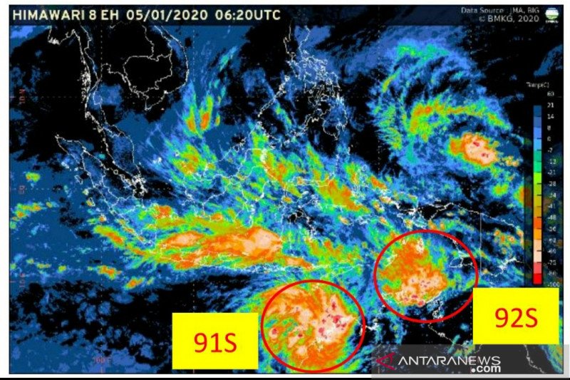 Pantauan dua bibit siklon tropis yang muncul di wilayah selatan Indonesia. 
