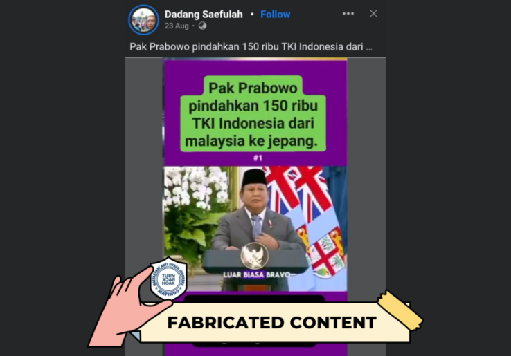 [HOAKS atau FAKTA]: Prabowo Pindahkan 150 Ribu TKI dari Malaysia untuk Bekerja di Jepang