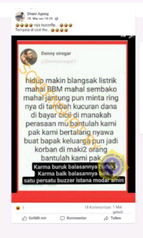 Tangkapan layar soal Denny Siregar. (Foto: Mafindo)