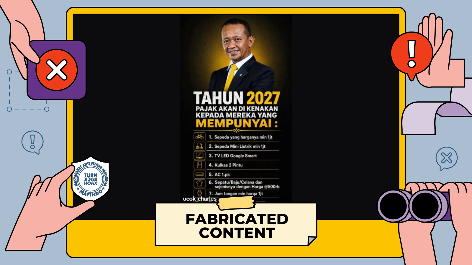 [HOAKS atau FAKTA]: Bahlil Tegaskan Pemilik Kulkas, AC, TV dan Sepeda akan Dikenai Pajak Tahun Depan