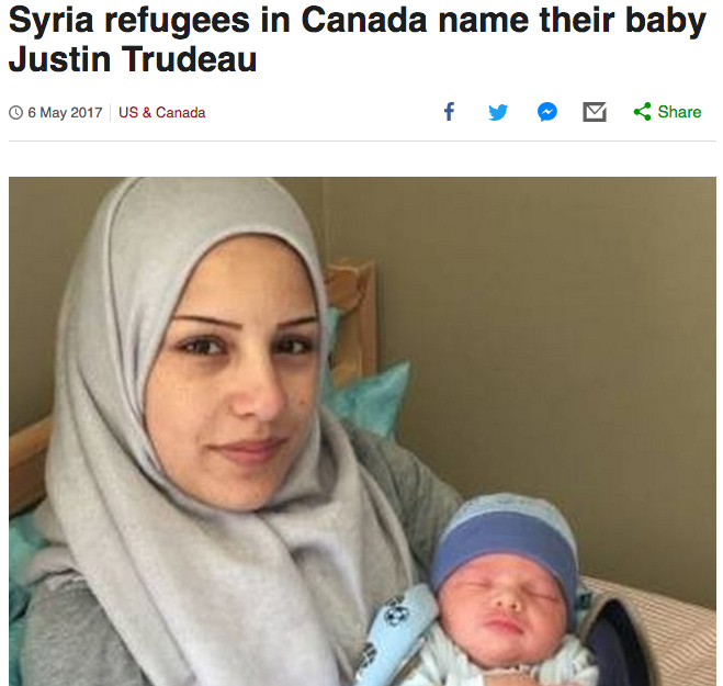 Pengungsi Suriah Namai Bayinya Justin Trudeau