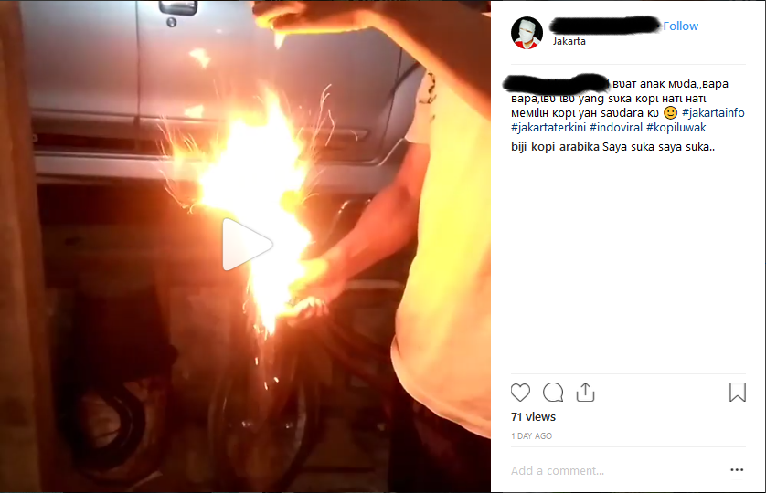 Kopi luwak bisa terbakar (Sumber: Instagram)