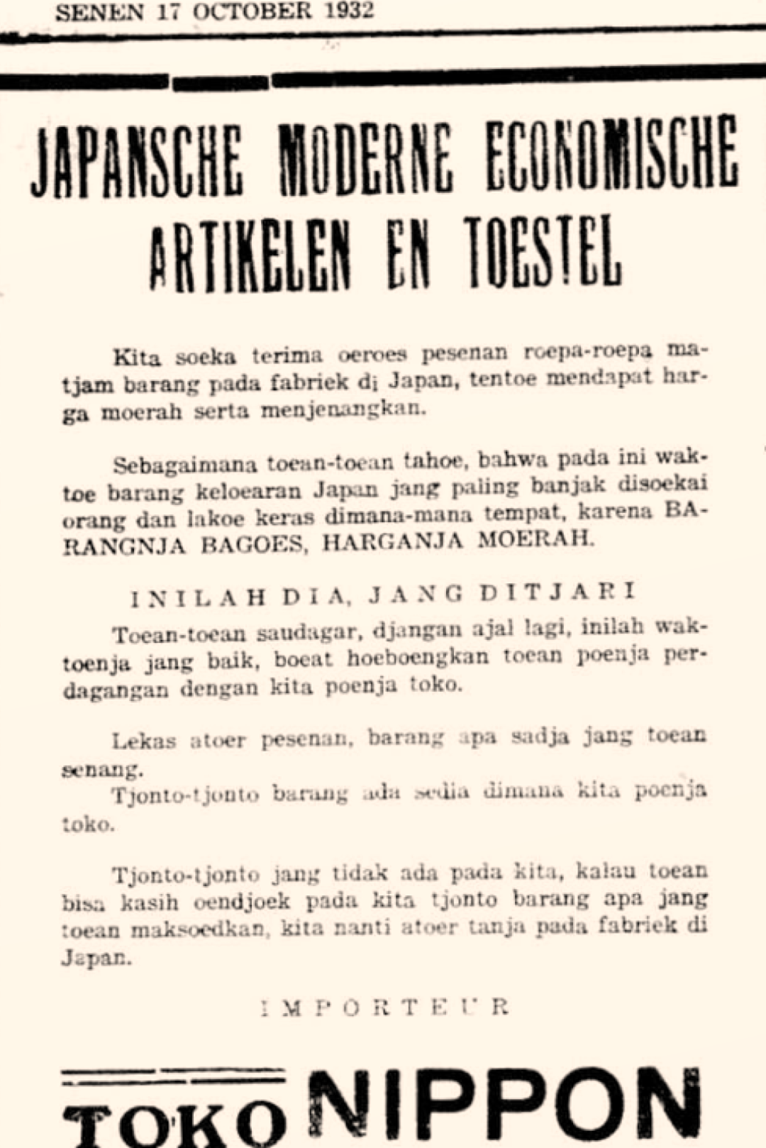 iklan barang jepang di bintang timoer