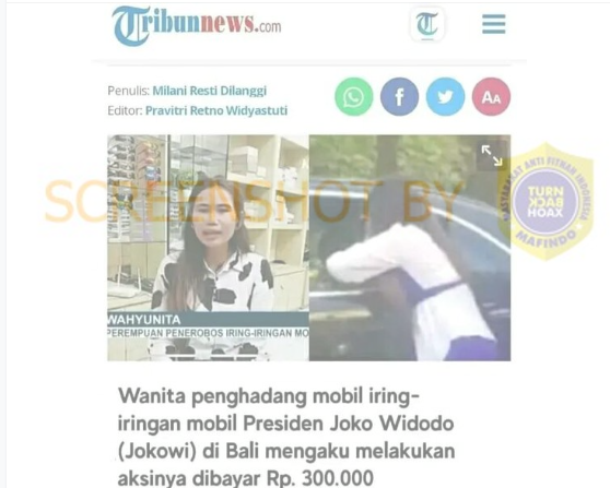 [HOAKS atau FAKTA]: Wanita Terobos Paspampres di Bali Dibayar Rp 300 Ribu