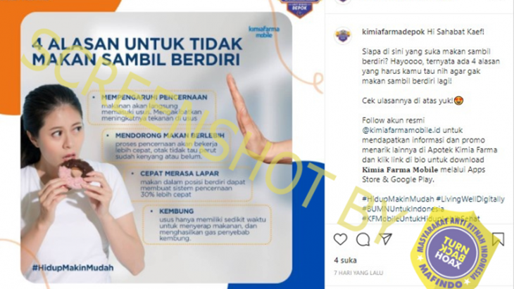 [HOAKS atau FAKTA]: Makan Sambil Berdiri Sebabkan Makanan Langsung Masuk ke Usus