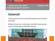 [HOAKS atau FAKTA] Isi Kuesioner Gudang Garam Dapat Bantuan Kesehatan Rp 2 Juta