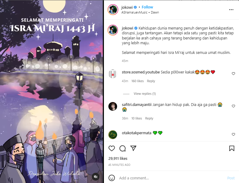 Lewat Unggahan Karya Animasi, Jokowi Ucapkan Selamat Isra Miraj 1443 H