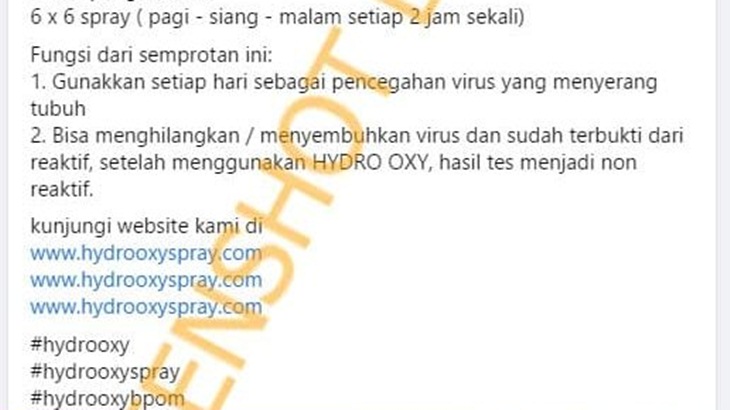[HOAKS atau FAKTA]: Hydro Oxy Mouth Freshener Spray Sembuhkan Corona
