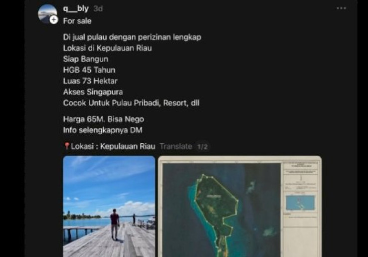 Viral Iklan Pulau Katang Lingga Dijual Rp 65 Miliar, Isu Sensitif di Perbatasan NKRI