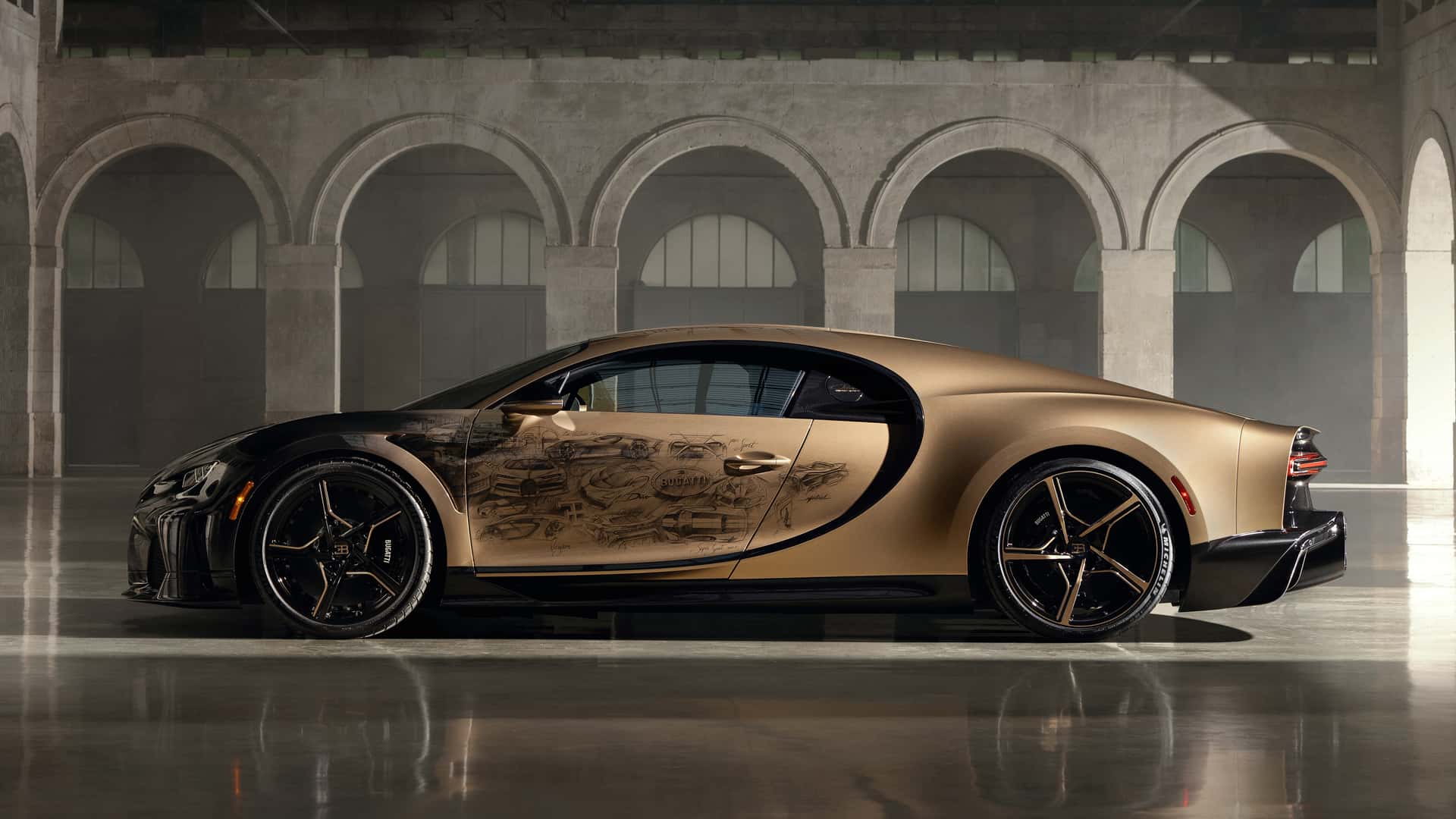 Emas Asli di Logo Bugatti Chiron Golden Era