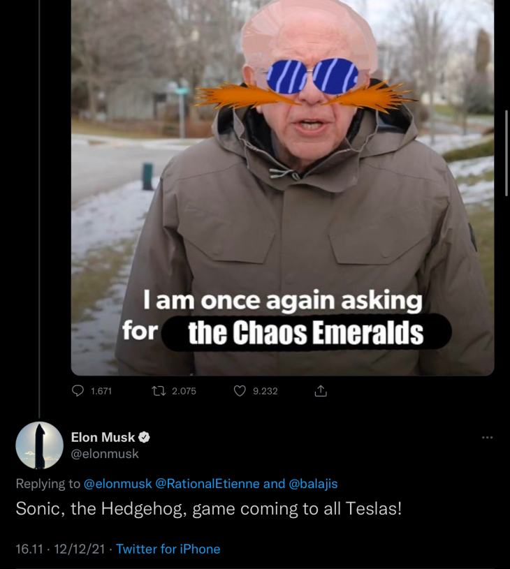 Game Sonic the Hedgehog Hadir di Mobil Tesla