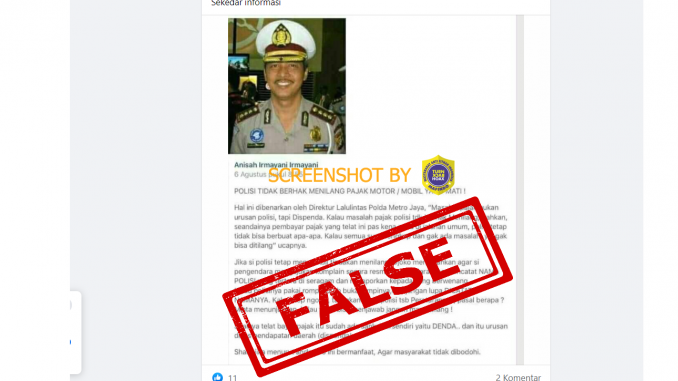 Tangkapan layar hoaks.