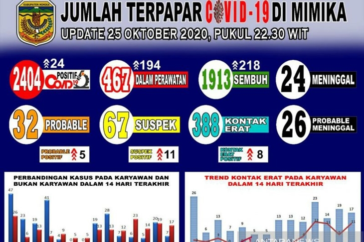 Data penularan COVID-19 di Kabupaten Mimika. (ANTARA/Evarianus Supar)