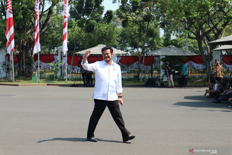 Mantan Gubernur Sulawesi Selatan Syahrul Yasin Limpo tiba di istana kepresidenan Jakarta, Selasa (22/10). (Desca Lidya Natalia)
