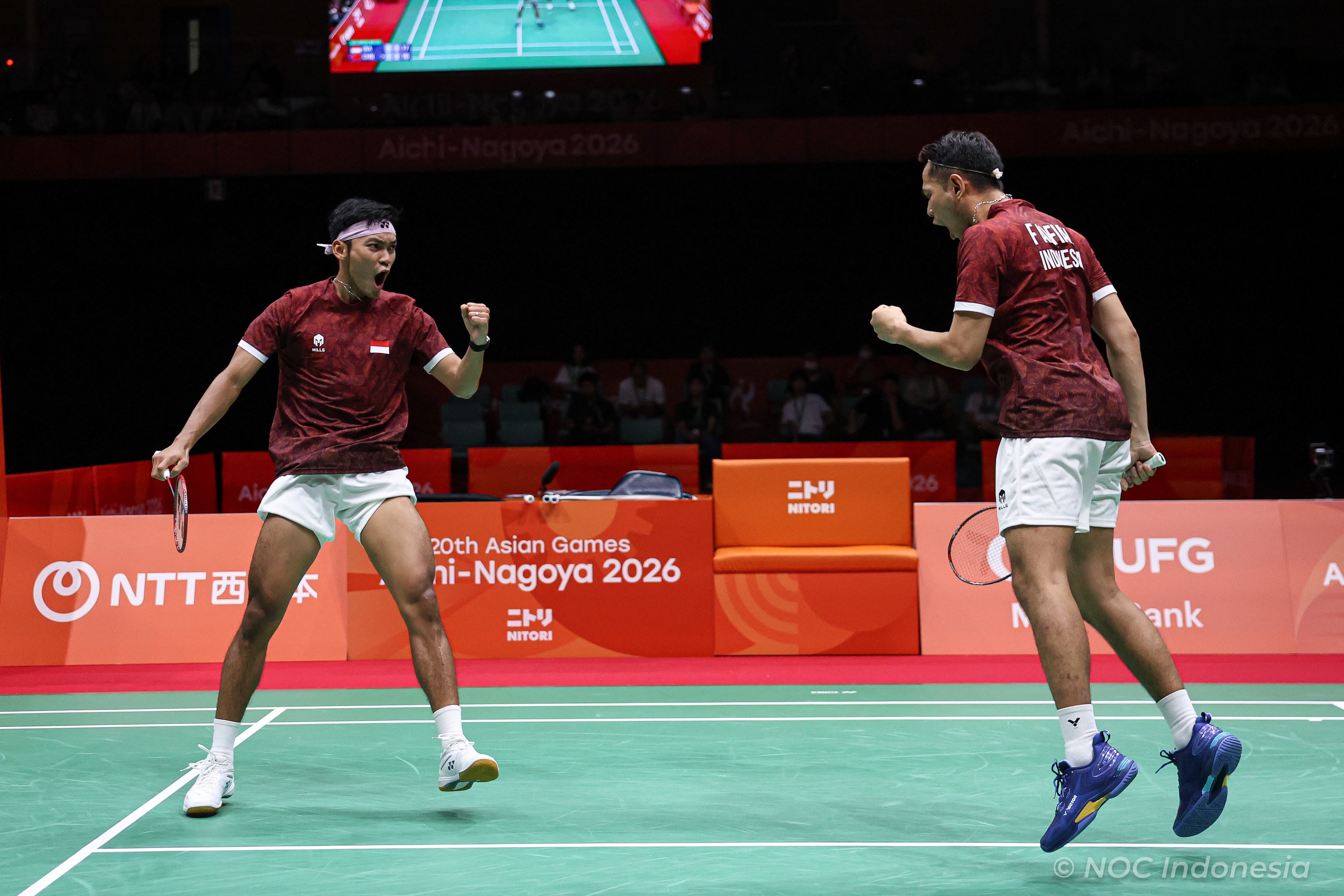 Aksi Fajar/Fikri dalam Final Bulu Tangkis Beregu Putra Asian Games 2026