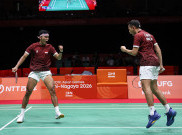 Aksi Fajar/Fikri dalam Final Bulu Tangkis Beregu Putra Asian Games 2026