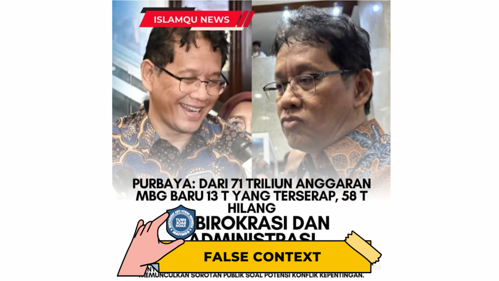 [HOAKS atau FAKTA] Menkeu Purbaya: Anggaran MBG Rp 58 Triliun Hilang di Birokrasi dan Administrasi