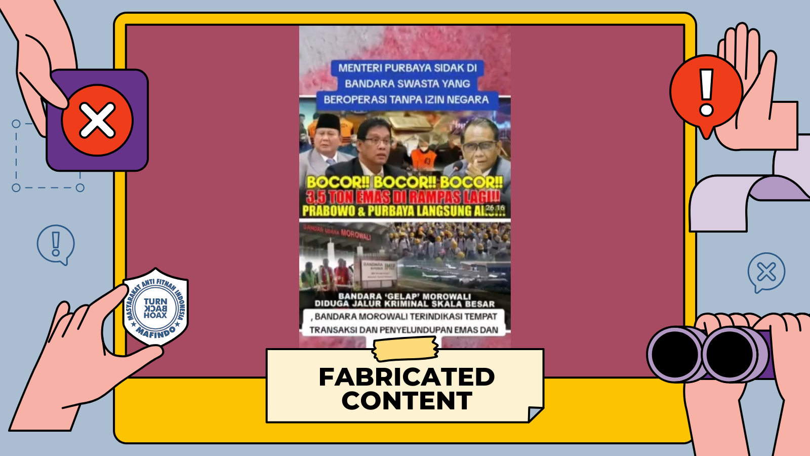 [HOAKS atau FAKTA]: Menkeu Purbaya Sidak ke Bandara IMIP Morowali Temukan 3,5 Kilogram Emas Tengah Tertimbun