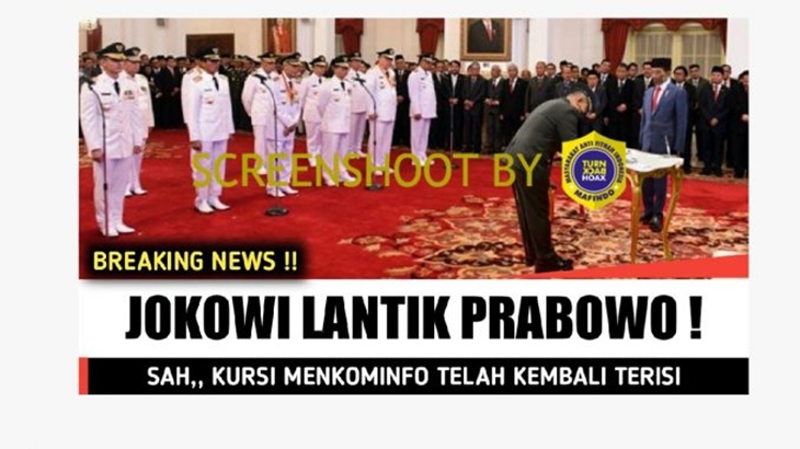 [HOAKS atau FAKTA]: Prabowo Resmi Dilantik Jadi Menkominfo Gantikan Johnny G Plate