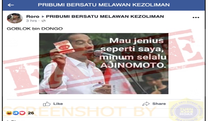 Foto hoaks seputar Presiden Jokowi di akun facebook