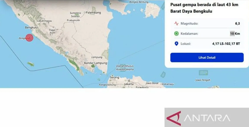 Gempa Dangkal M 6,3 Guncang Pesisir Bengkulu, BMKG Pastikan Tidak Berpotensi Tsunami