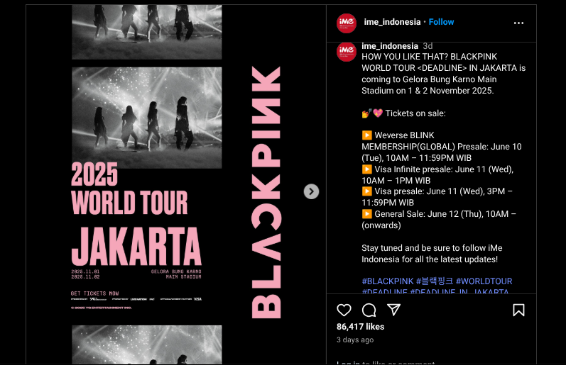 Daftar Harga Tiket Konser BLACKPINK “Deadline” di Jakarta, Mulai Rp 1,4 Juta