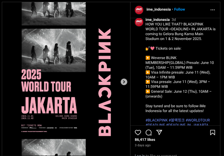 Daftar Harga Tiket Konser BLACKPINK “Deadline” di Jakarta, Mulai Rp 1,4 Juta