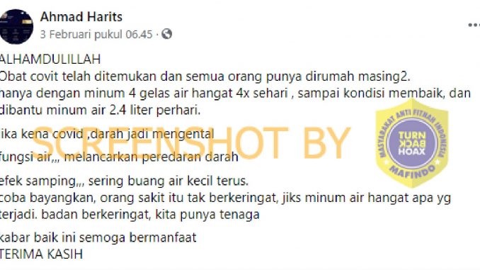 Tangkapan layar minum air panas. (Foto: Mafindo)