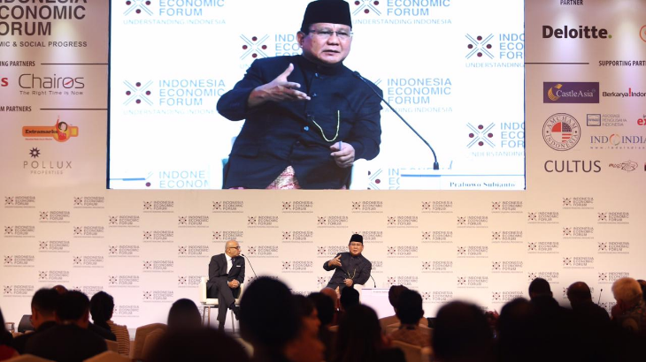 Prabowo menyampaikan konsep ekonominya di hadapan forum ekonomi