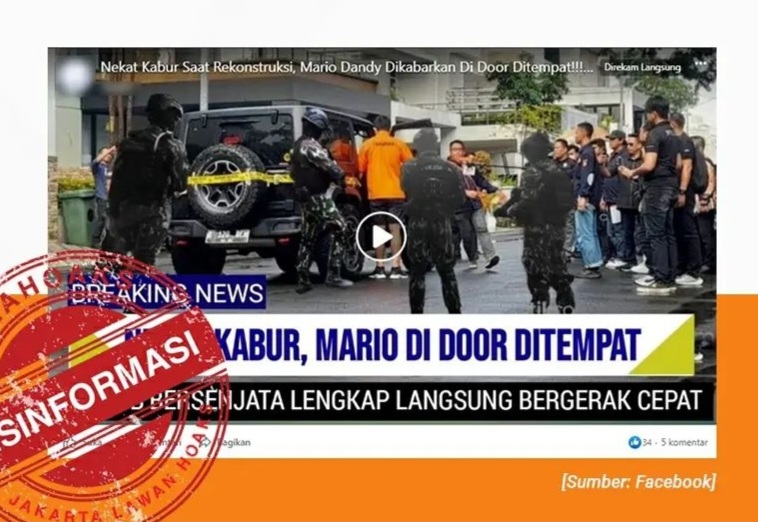 [HOAKS atau FAKTA]: Kabur saat Rekonstruksi, Mario Dandy Ditembak Polisi