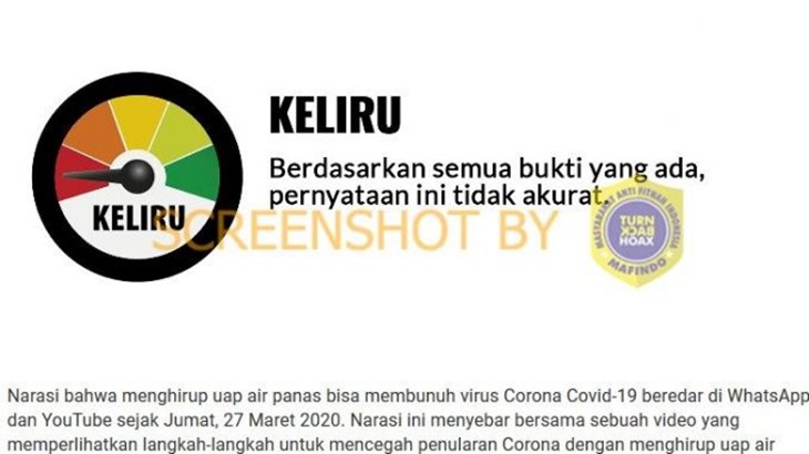 [HOAKS atau FAKTA]: Hirup Uap Air Mendidih Mampu Bunuh Virus Corona