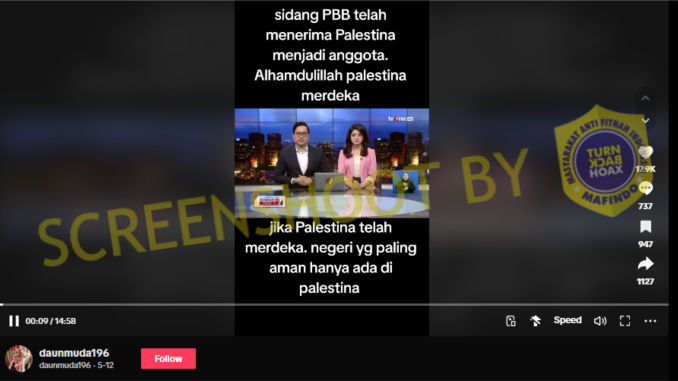 [HOAKS atau FAKTA] : Resmi Merdeka, Palestina Jadi Anggota Penuh PBB