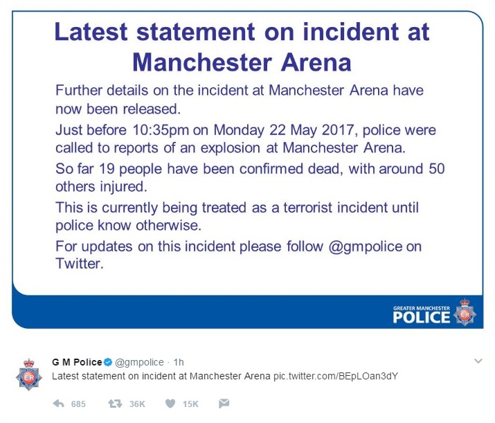 twitter @gmpolice statement ariana grande concert