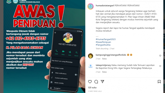 [HOAKS atau FAKTA]: Pesan WhatsApp Wakil Walikota Tangsel Minta Sejumlah Uang