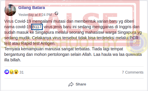 Tangkapan layar hoaks. (Foto: Antara)