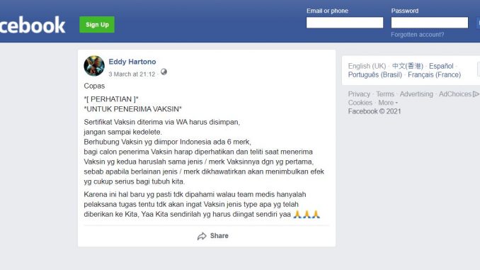Tangkapan layar hoaks.