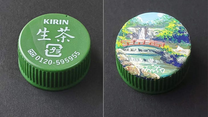 Mengintip Karya Seni Lukis Unik di Tutup Botol Plastik