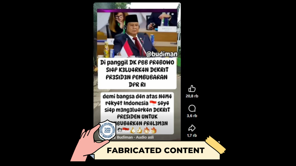 [HOAKS atau FAKTA]: Prabowo Siapkan Dekrit untuk Membubarkan DPR