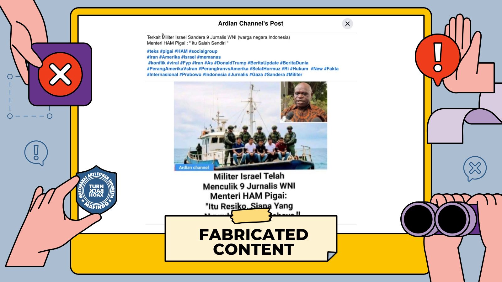 [HOAKS atau FAKTA]: 9 WNI Ditangkap Militer Israel, Menteri HAM Pigai: Itu Salah Sendiri