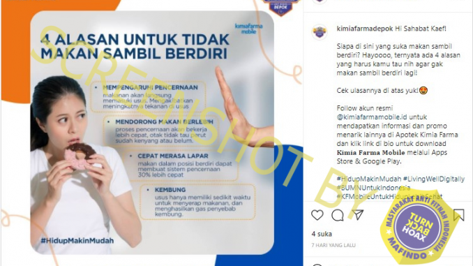 [HOAKS atau FAKTA]: Makan Sambil Berdiri Tekan Usus