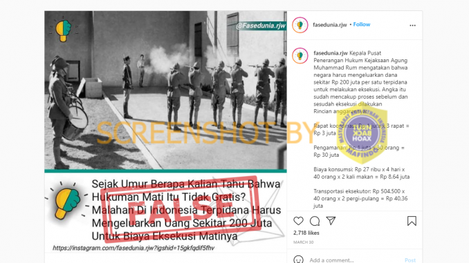 [Hoaks atau Fakta]: Terpidana Mati Harus Keluarkan Biaya Eksekusi Rp200 Juta