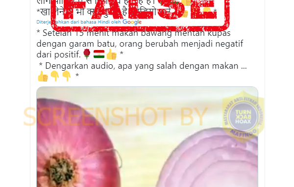 [HOAKS atau FAKTA]: Dalam 15 Menit COVID-19 Bakal Negatif Jika Makan Bawang