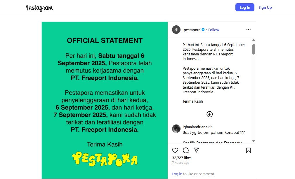 Pernyataan Penyelenggara Pestapora